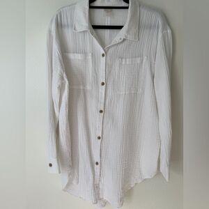 Calia By Carrie Underwood Shirt Tunic White Gauze Cover Up Size Large L/S